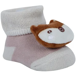 Baby Moo Fox And Bear 3D Rattle Anti-Skid Socks Booties Pack of 2 - Beige, Green