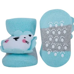 Baby Moo Fox And Bear 3D Rattle Anti-Skid Socks Booties Pack of 2 - Beige, Green