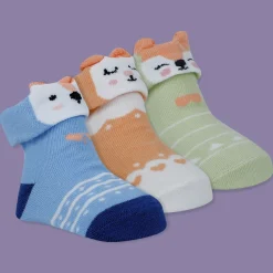 Baby Moo Fox 3D Anti-Skid Socks Booties Pack of 3 - Multicolour