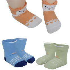 Baby Moo Fox 3D Anti-Skid Socks Booties Pack of 3 - Multicolour