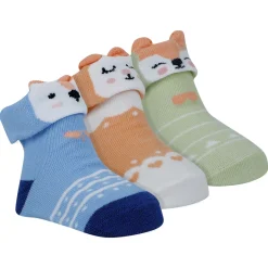 Baby Moo Fox 3D Anti-Skid Socks Booties Pack of 3 - Multicolour