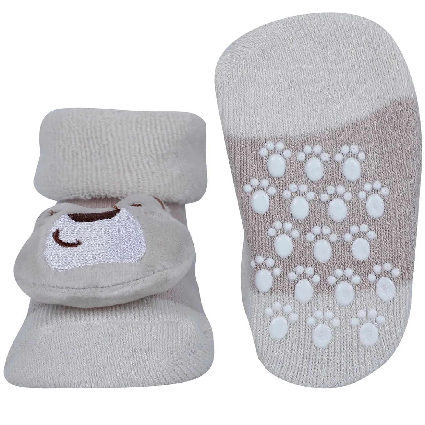 Baby Moo Fox Frog Bear 3D Rattle Anti-Skid Socks Booties Pack of 3 - Blue