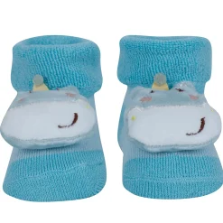 Baby Moo Fox Frog Bear 3D Rattle Anti-Skid Socks Booties Pack of 3 - Blue