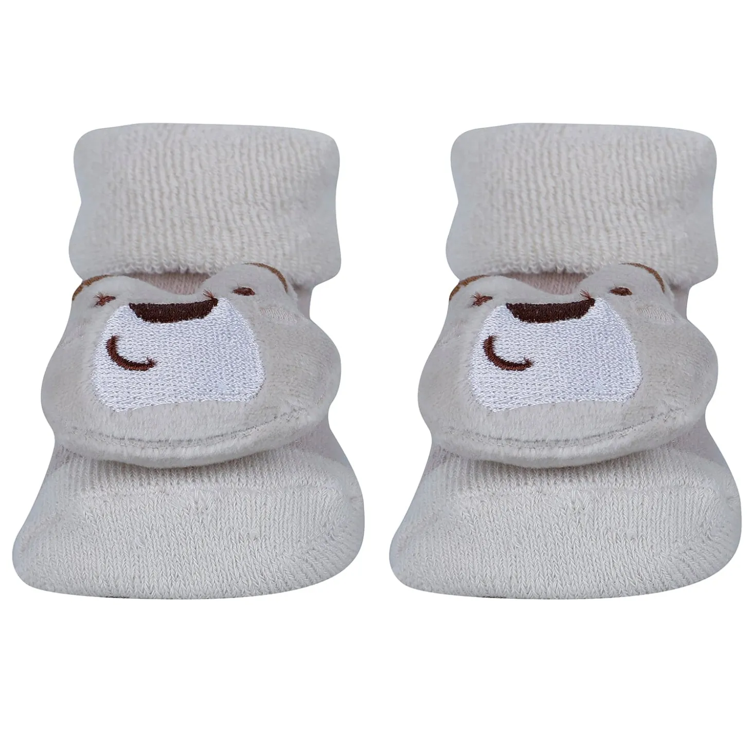Baby Moo Fox Frog Bear 3D Rattle Anti-Skid Socks Booties Pack of 3 - Blue