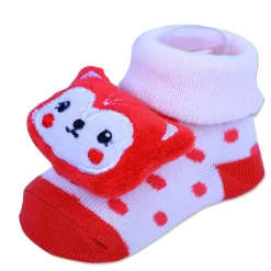 Baby Moo Foxy Cotton Anti-Skid 3D Socks - Cream