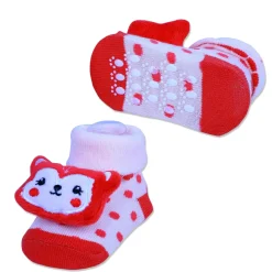 Baby Moo Foxy Cotton Anti-Skid 3D Socks - Cream