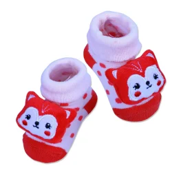 Baby Moo Foxy Cotton Anti-Skid 3D Socks - Cream
