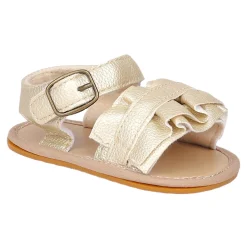 Baby Moo Frill Patterned Vegan Leather Buckle Strap Anti-Skid Sandals - Gold