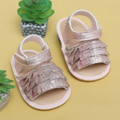 Baby Moo Frilly Glitter Partywear Velcro Straps Anti-Skid Sandals - Pink, Rose Gold