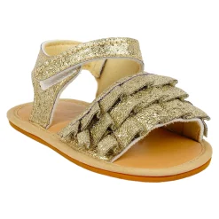 Baby Moo Frilly Glitter Partywear Velcro Straps Anti-Skid Sandals - Gold