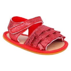 Baby Moo Frilly Glitter Partywear Velcro Straps Anti-Skid Sandals - Red