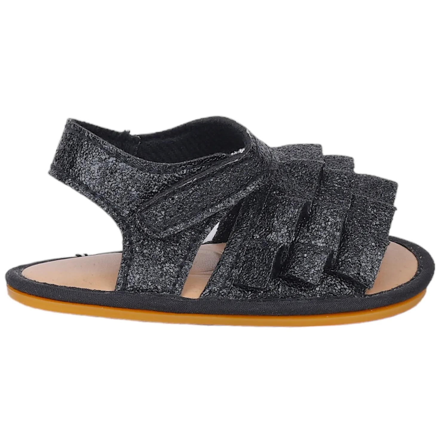 Baby Moo Frilly Glitter Partywear Velcro Straps Anti-Skid Sandals - Black