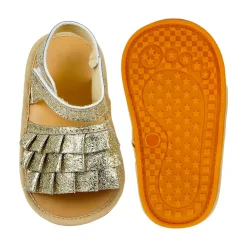 Baby Moo Frilly Glitter Partywear Velcro Straps Anti-Skid Sandals - Gold