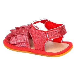 Baby Moo Frilly Glitter Partywear Velcro Straps Anti-Skid Sandals - Red