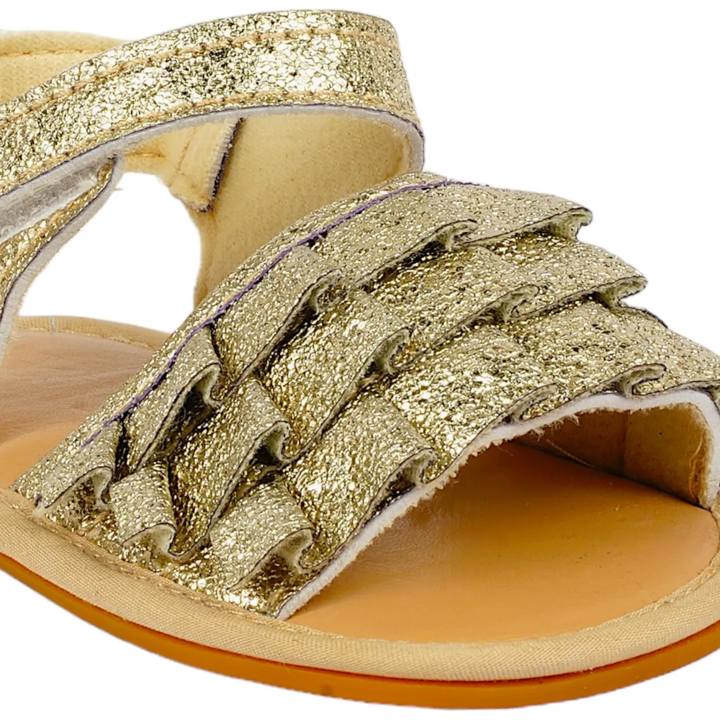 Baby Moo Frilly Glitter Partywear Velcro Straps Anti-Skid Sandals - Gold