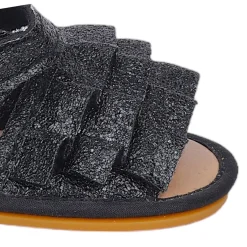 Baby Moo Frilly Glitter Partywear Velcro Straps Anti-Skid Sandals - Black