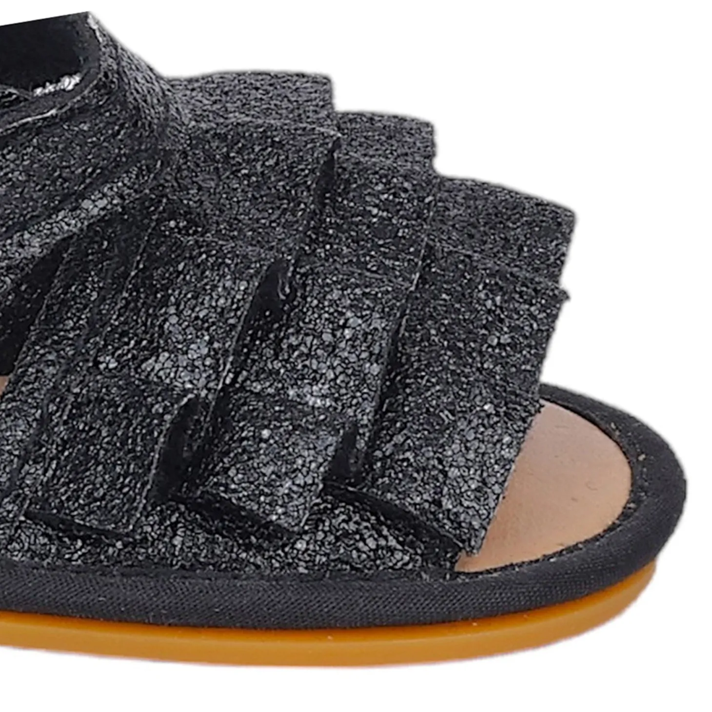 Baby Moo Frilly Glitter Partywear Velcro Straps Anti-Skid Sandals - Black