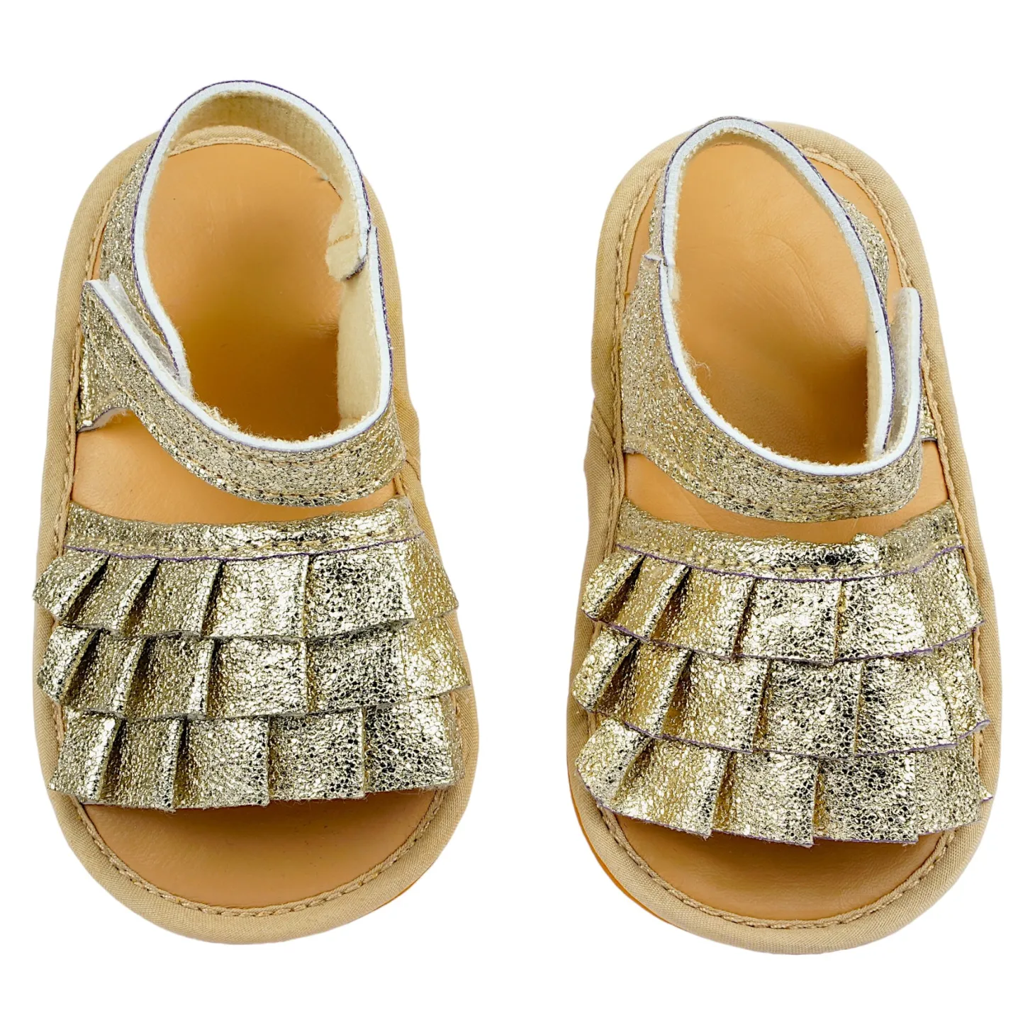 Baby Moo Frilly Glitter Partywear Velcro Straps Anti-Skid Sandals - Gold