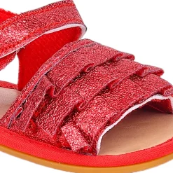 Baby Moo Frilly Glitter Partywear Velcro Straps Anti-Skid Sandals - Red