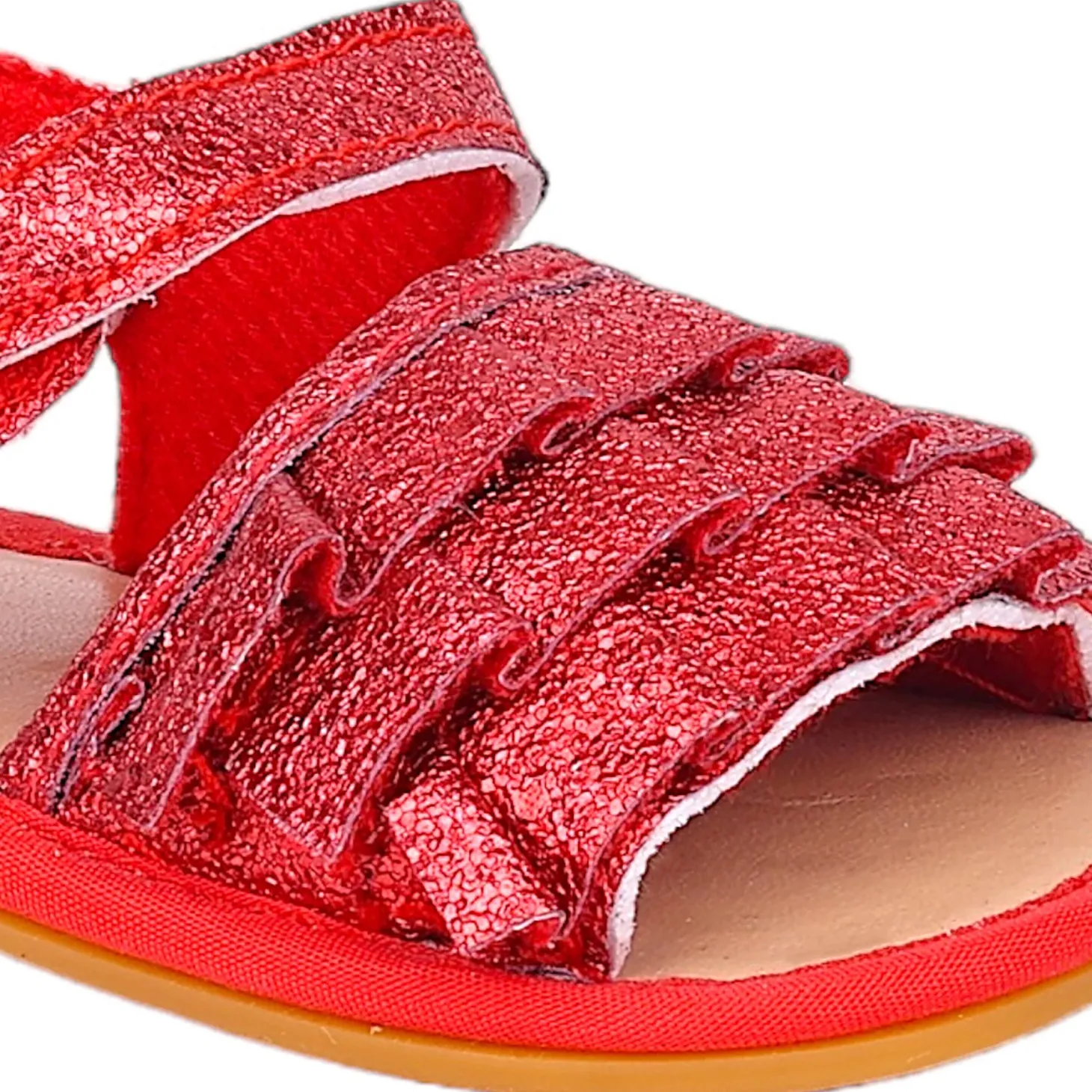 Baby Moo Frilly Glitter Partywear Velcro Straps Anti-Skid Sandals - Red