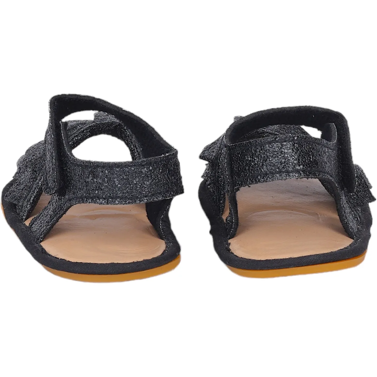 Baby Moo Frilly Glitter Partywear Velcro Straps Anti-Skid Sandals - Black