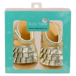 Baby Moo Frilly Glitter Partywear Velcro Straps Anti-Skid Sandals - Gold