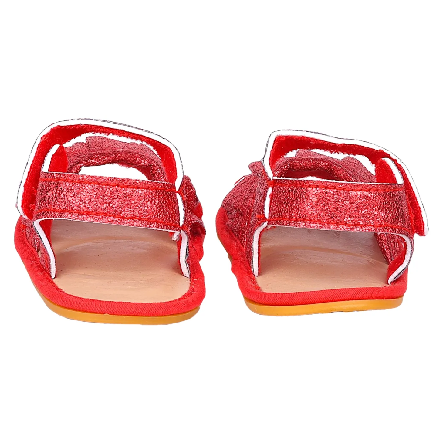 Baby Moo Frilly Glitter Partywear Velcro Straps Anti-Skid Sandals - Red