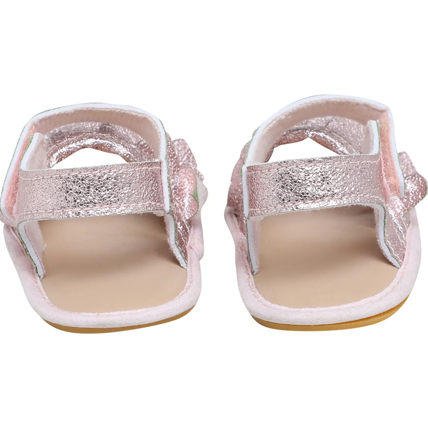 Baby Moo Frilly Glitter Partywear Velcro Straps Anti-Skid Sandals - Pink, Rose Gold