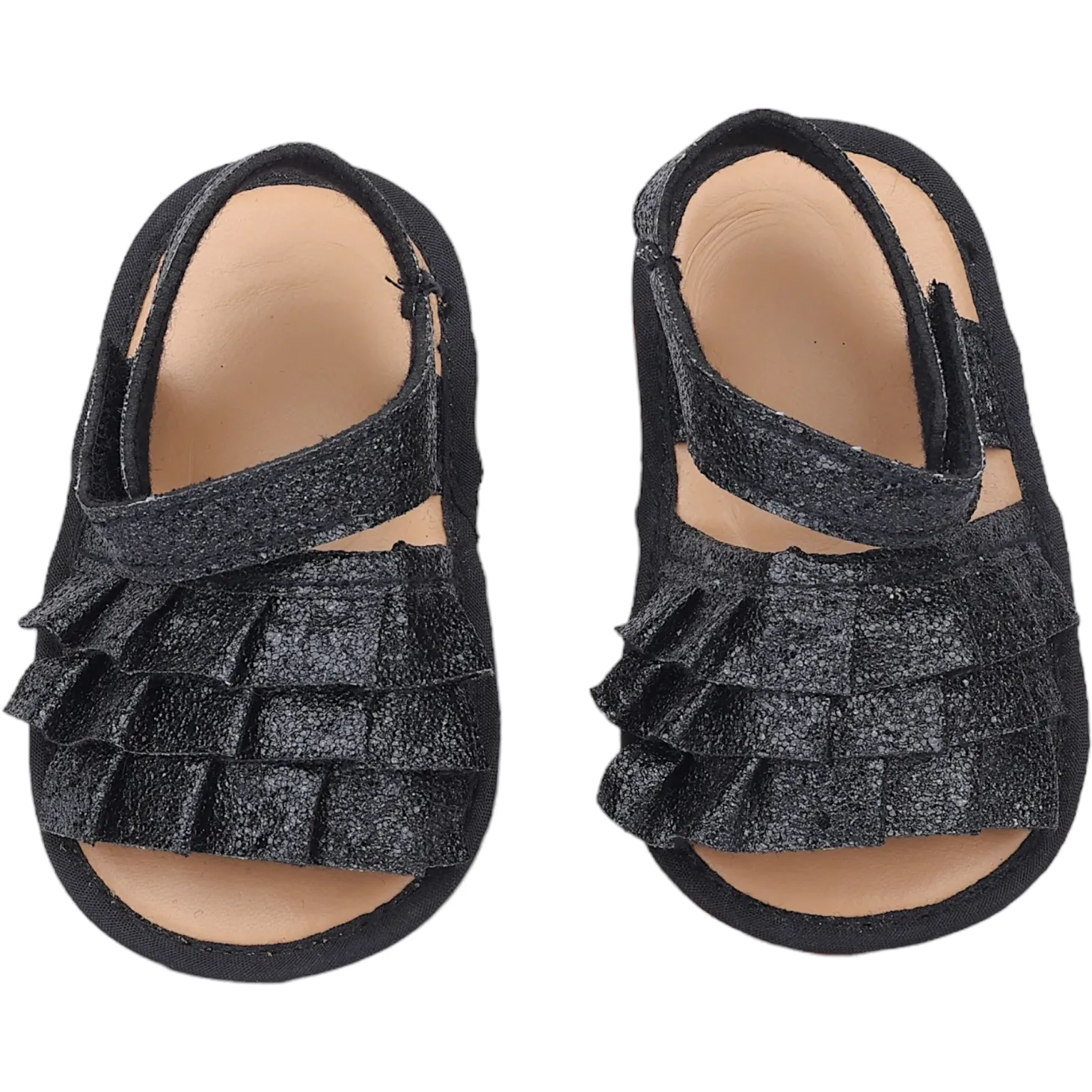 Baby Moo Frilly Glitter Partywear Velcro Straps Anti-Skid Sandals - Black