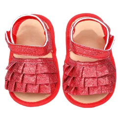 Baby Moo Frilly Glitter Partywear Velcro Straps Anti-Skid Sandals - Red