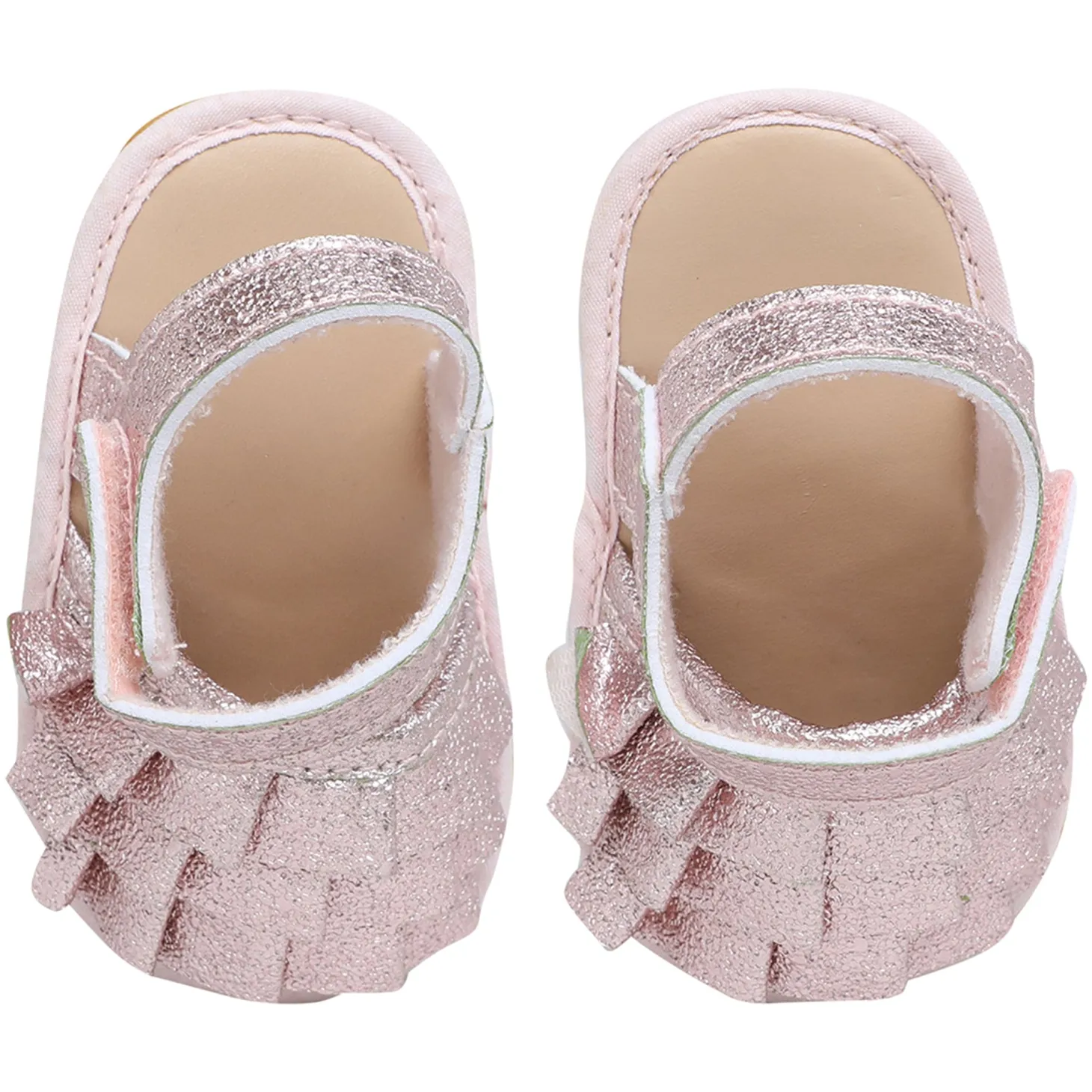 Baby Moo Frilly Glitter Partywear Velcro Straps Anti-Skid Sandals - Pink, Rose Gold