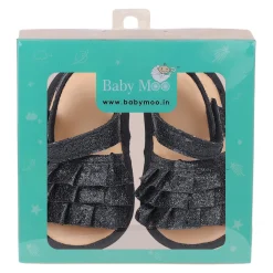 Baby Moo Frilly Glitter Partywear Velcro Straps Anti-Skid Sandals - Black