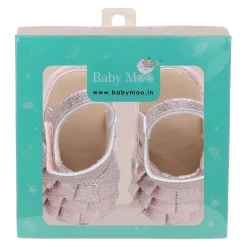 Baby Moo Frilly Glitter Partywear Velcro Straps Anti-Skid Sandals - Pink, Rose Gold