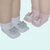 Baby Moo Frog And Rabbit 3D Rattle Anti-Skid Socks Booties Pack of 2 - White, Pink