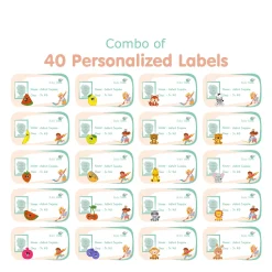Baby Moo Fruits And Animals Personalised Photo And Name Waterproof Labels 40 Pcs Stationery Set For Children - Multicolour