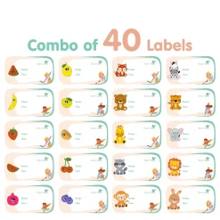 Baby Moo Fruits And Animals Waterproof Labels 40 Pcs Stationery Set For Children - Multicolour