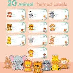 Baby Moo Fruits And Animals Waterproof Labels 40 Pcs Stationery Set For Children - Multicolour