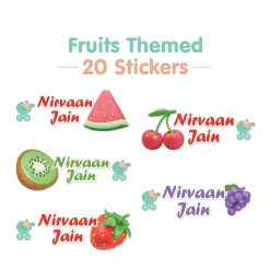 Baby Moo Fruits Personalised Name Self Adhesive Transparent Embossed Stickers, 3D Labels 20 Pcs Stationery Set for Children - Multicolour
