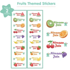 Baby Moo Fruits Personalised Name Self Adhesive Transparent Embossed Stickers, 3D Labels 20 Pcs Stationery Set for Children - Multicolour