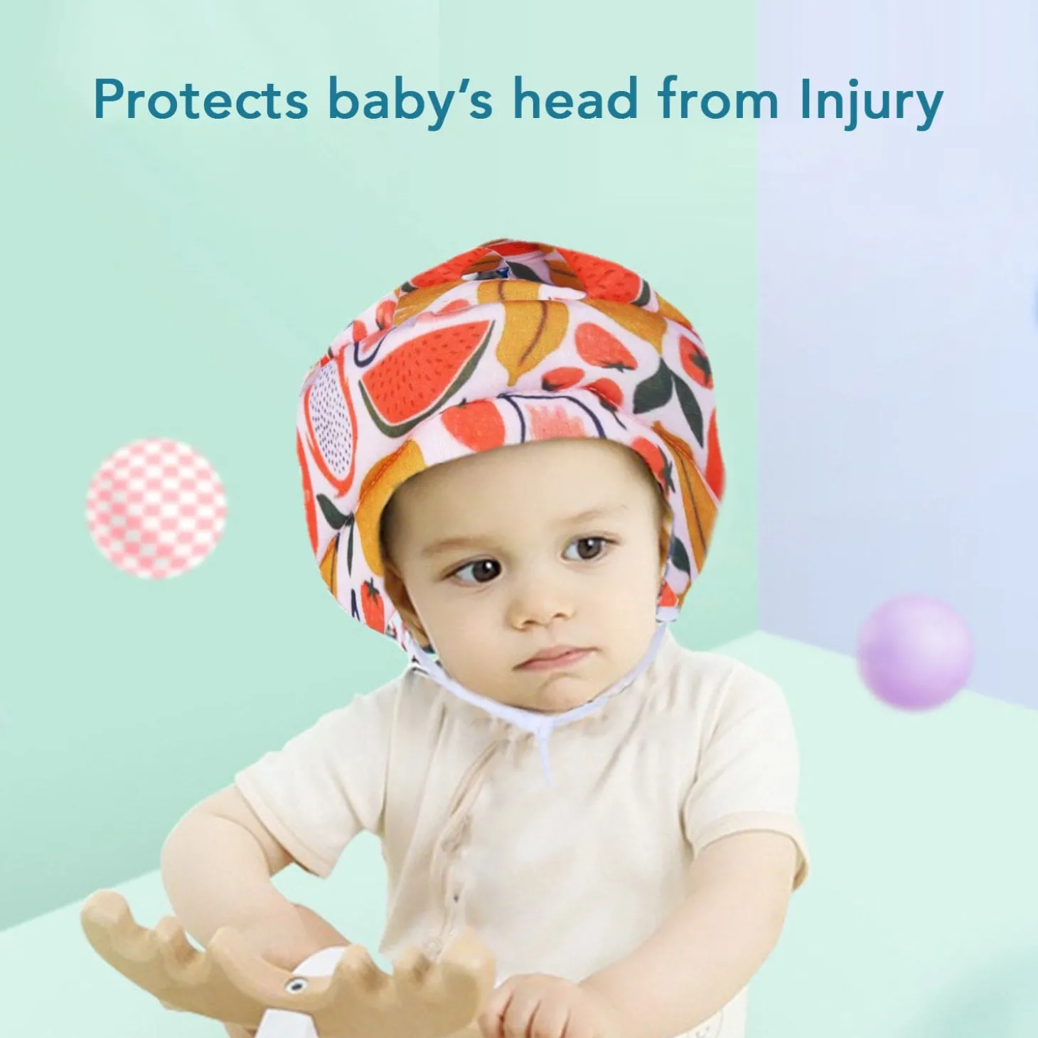 Baby Moo Fruity Fun Head Protection Adjustable Cushioned Safety Helmet - Orange