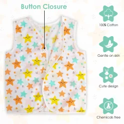 Baby Moo Fruity Fun Prints V-Neck Sleeveless Front Opening Button Cotton Jhablas 5 Pcs - Green, Multicolour