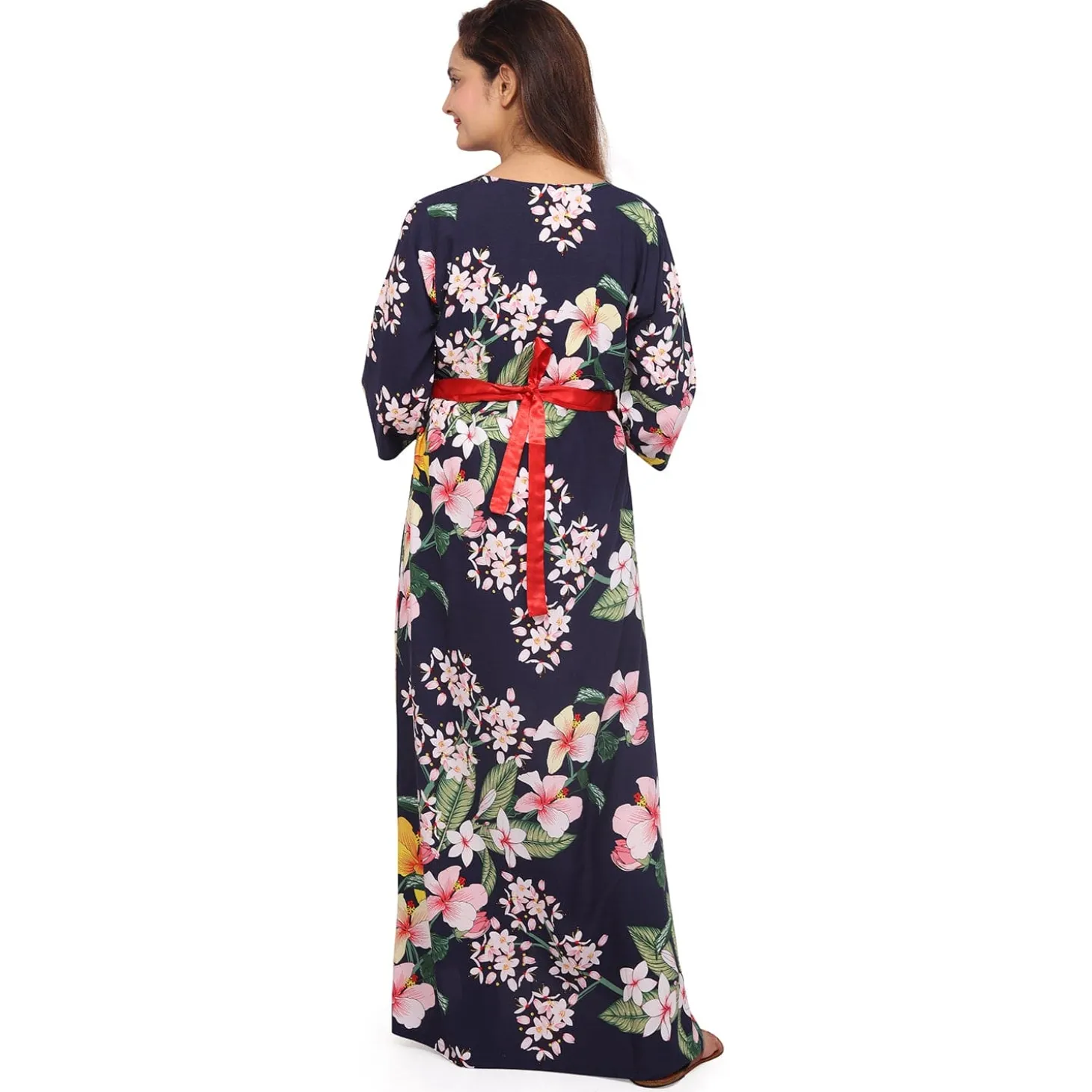 Baby Moo Full Length Comfortable Nursing And Maternity Dress Floral Lily - Blue
