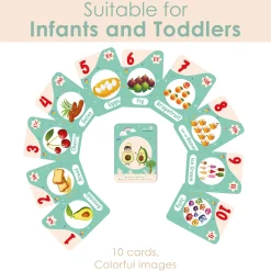 Baby Moo Fun With Food Numbers & Alphabets Montessori Set Of 10 Flash Cards - Green, Peach