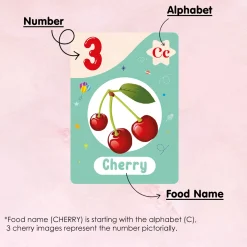 Baby Moo Fun With Food Numbers & Alphabets Montessori Set Of 10 Flash Cards - Green, Peach