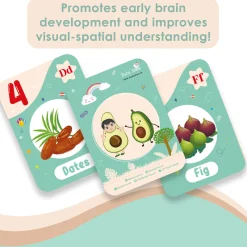Baby Moo Fun With Food Numbers & Alphabets Montessori Set Of 10 Flash Cards - Green, Peach