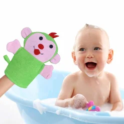 Baby Moo Funky Monkey Bath Time Fun Hand Puppet Loofah Bath Glove - Green