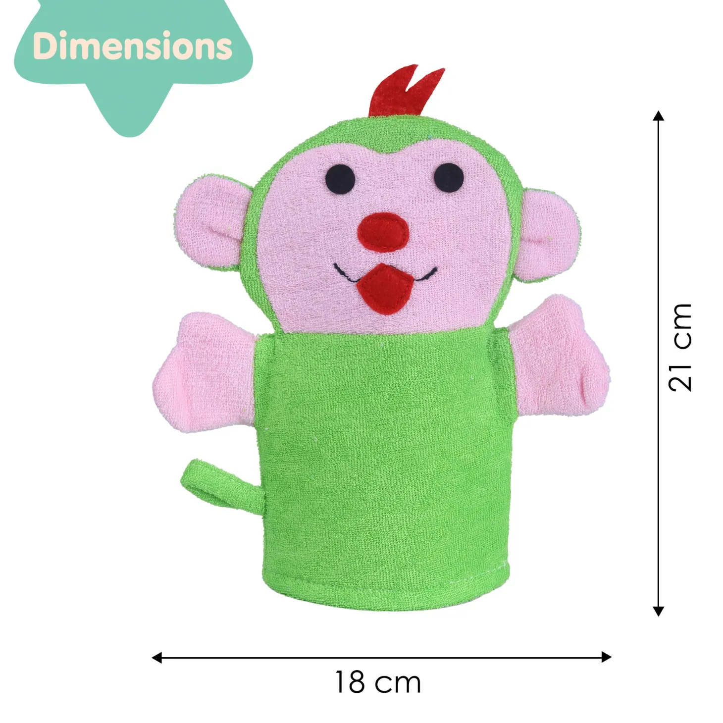 Baby Moo Funky Monkey Bath Time Fun Hand Puppet Loofah Bath Glove - Green