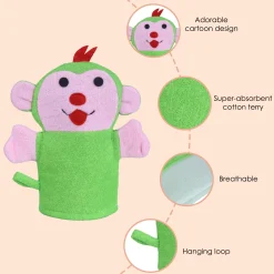 Baby Moo Funky Monkey Bath Time Fun Hand Puppet Loofah Bath Glove - Green