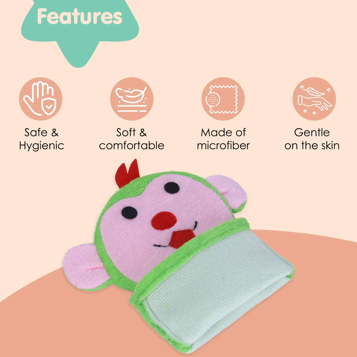 Baby Moo Funky Monkey Bath Time Fun Hand Puppet Loofah Bath Glove - Green