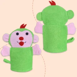 Baby Moo Funky Monkey Bath Time Fun Hand Puppet Loofah Bath Glove - Green
